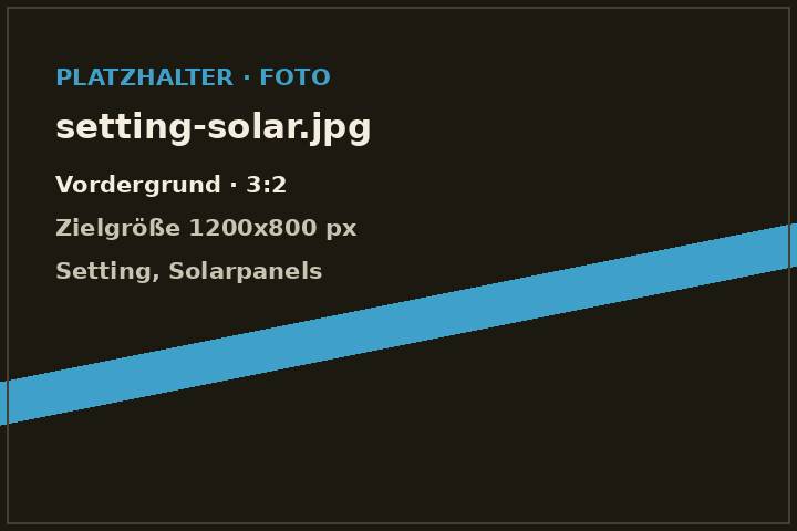 Solarpanels im Gras, im Hintergrund die Silhouette einer Stadt